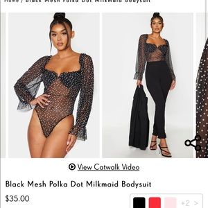 PLT Black Polka Dot Mesh Bodysuitb
